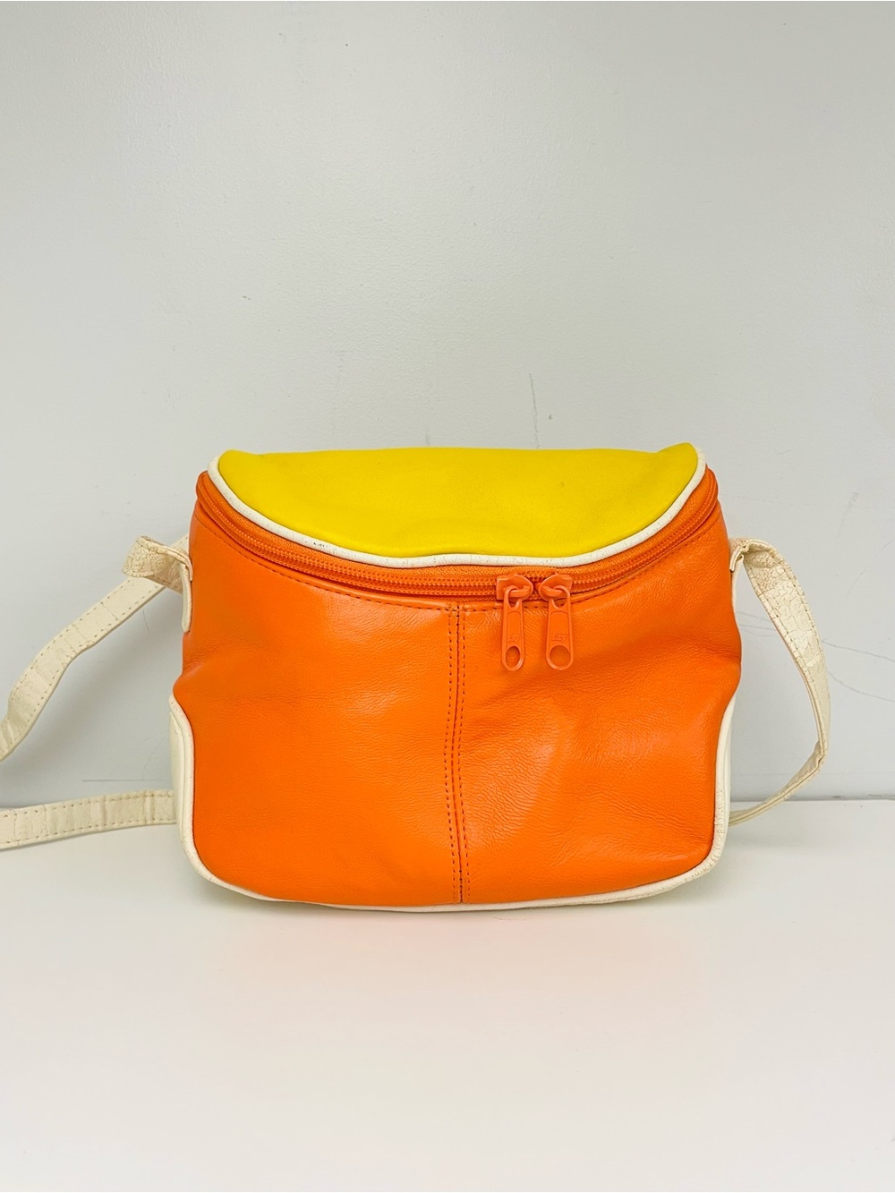 Vintage Orange and Yellow Color Block Leather Crossbody by EMPRESS